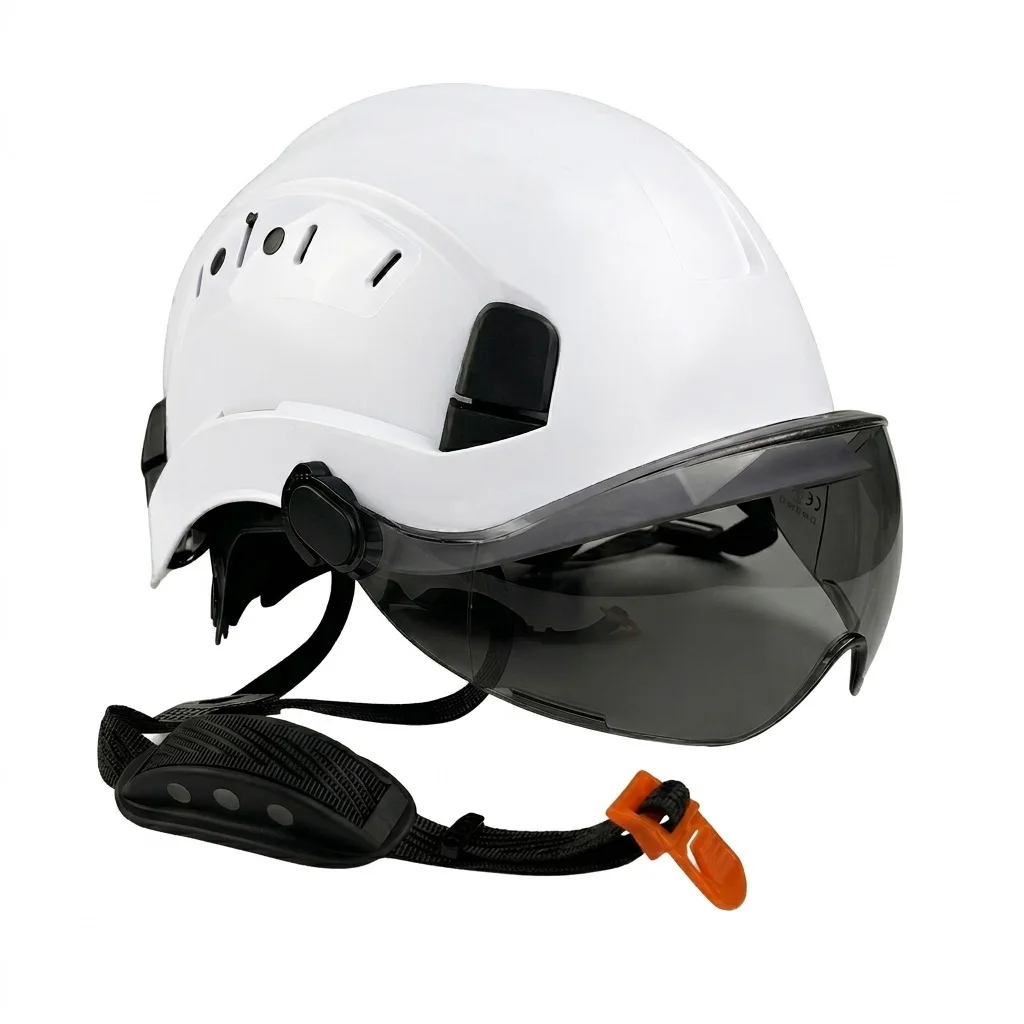 

CE ABS Construction Safety Helmet with Sun Visor Goggles Vented Hard Hat Adjustable Work Cap Industrial Head Protection Gear
