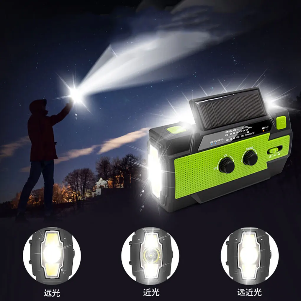 Green Wireless FM Radio With Speaker And Portable Power Bank Function 4 Charging Modes Weather Radio