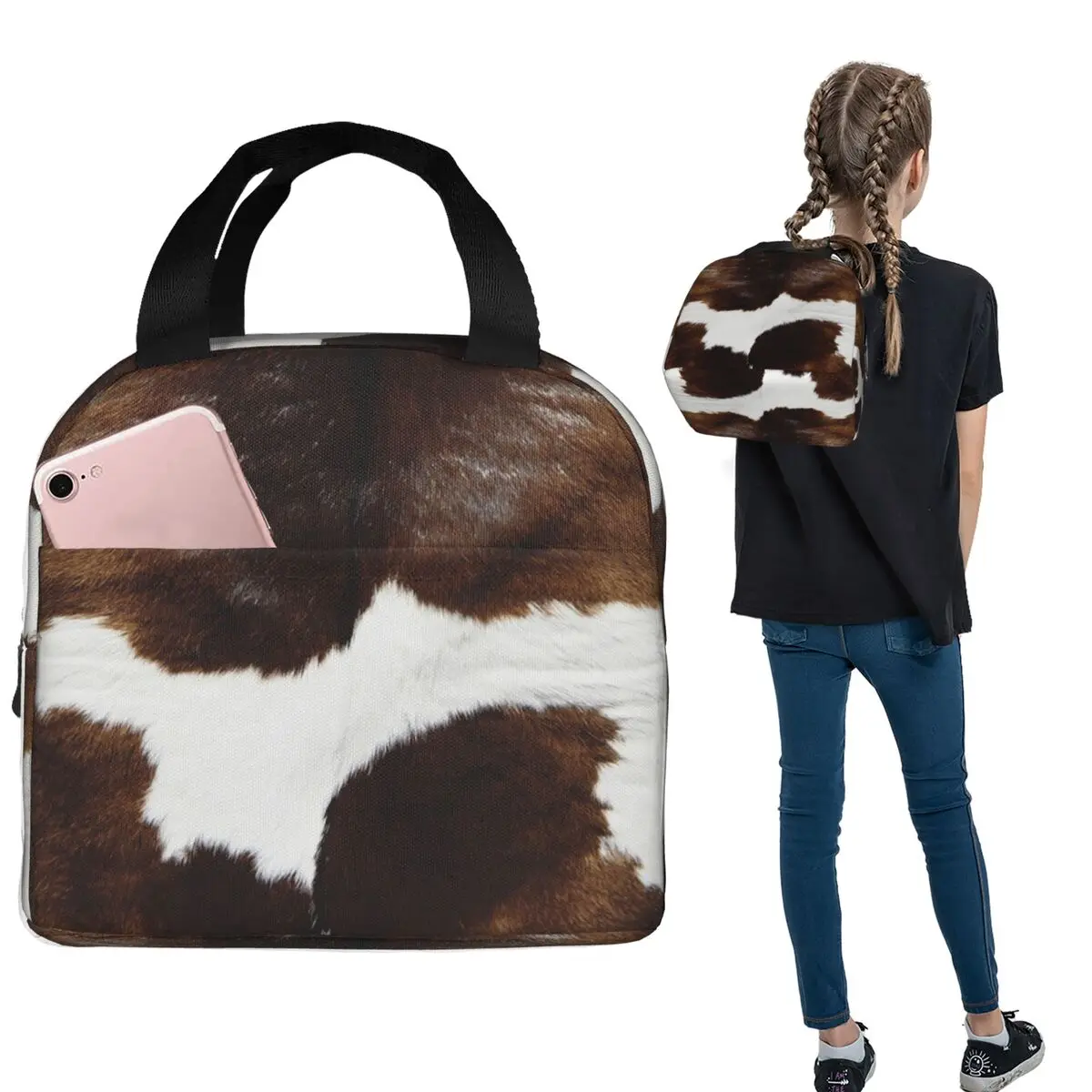 Rustic Ranch Cow Print Insulated Lunch Bag for Women Kids Portable Food Boxes Thermal Lunch Box Tote