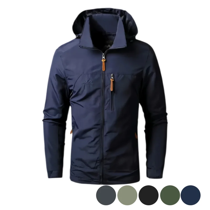 Men's Detachable Hooded Windbreaker Outdoor Windproof Jacket with Multiple Pockets Casual Hiking Coat