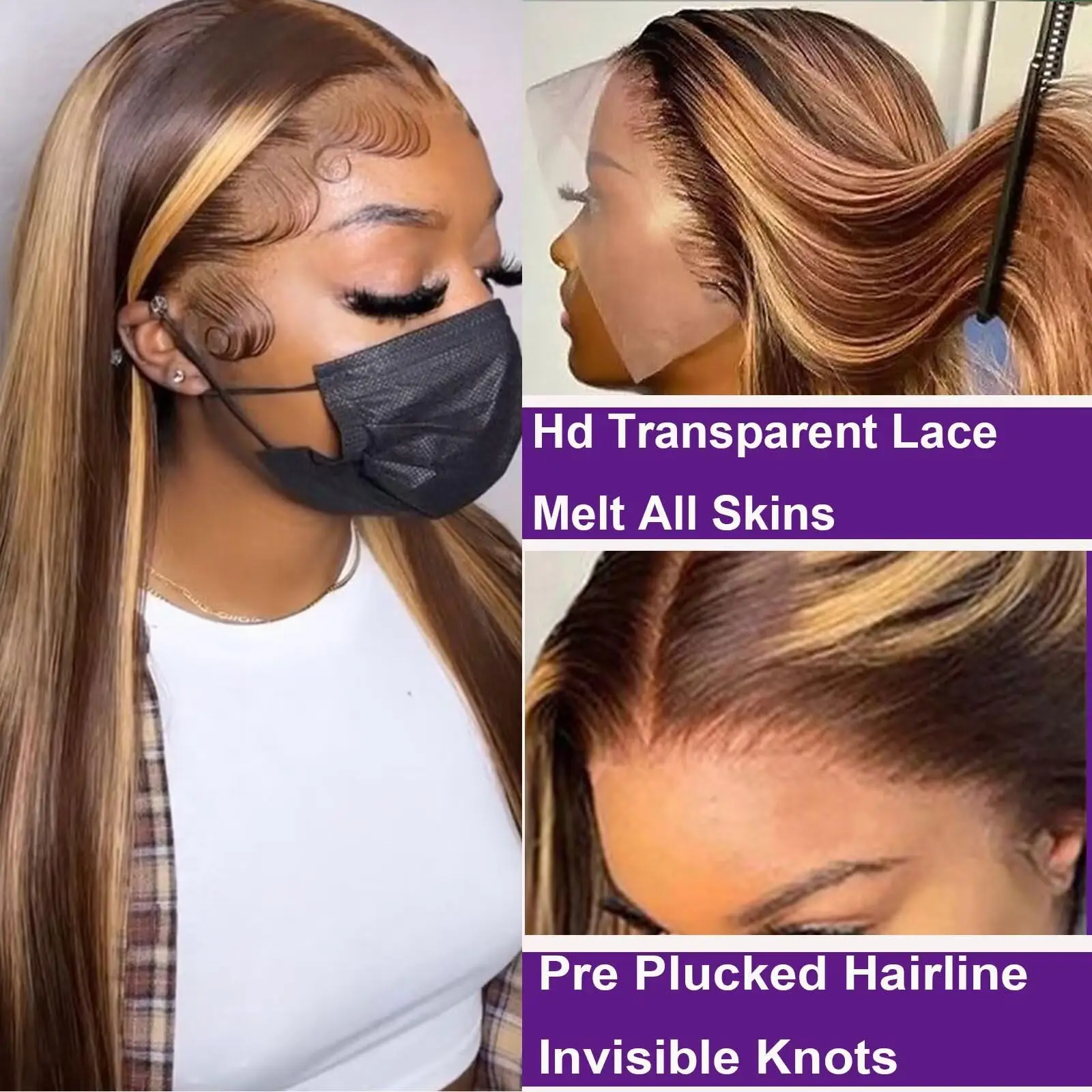 200 밀도 4/27 하이라이트 옴브레 가발 곱슬머리 인모 30 40인치 컬러 프론탈 가발 13x6 HD 레이스 프론탈 프리 플러킹 레이스 가발