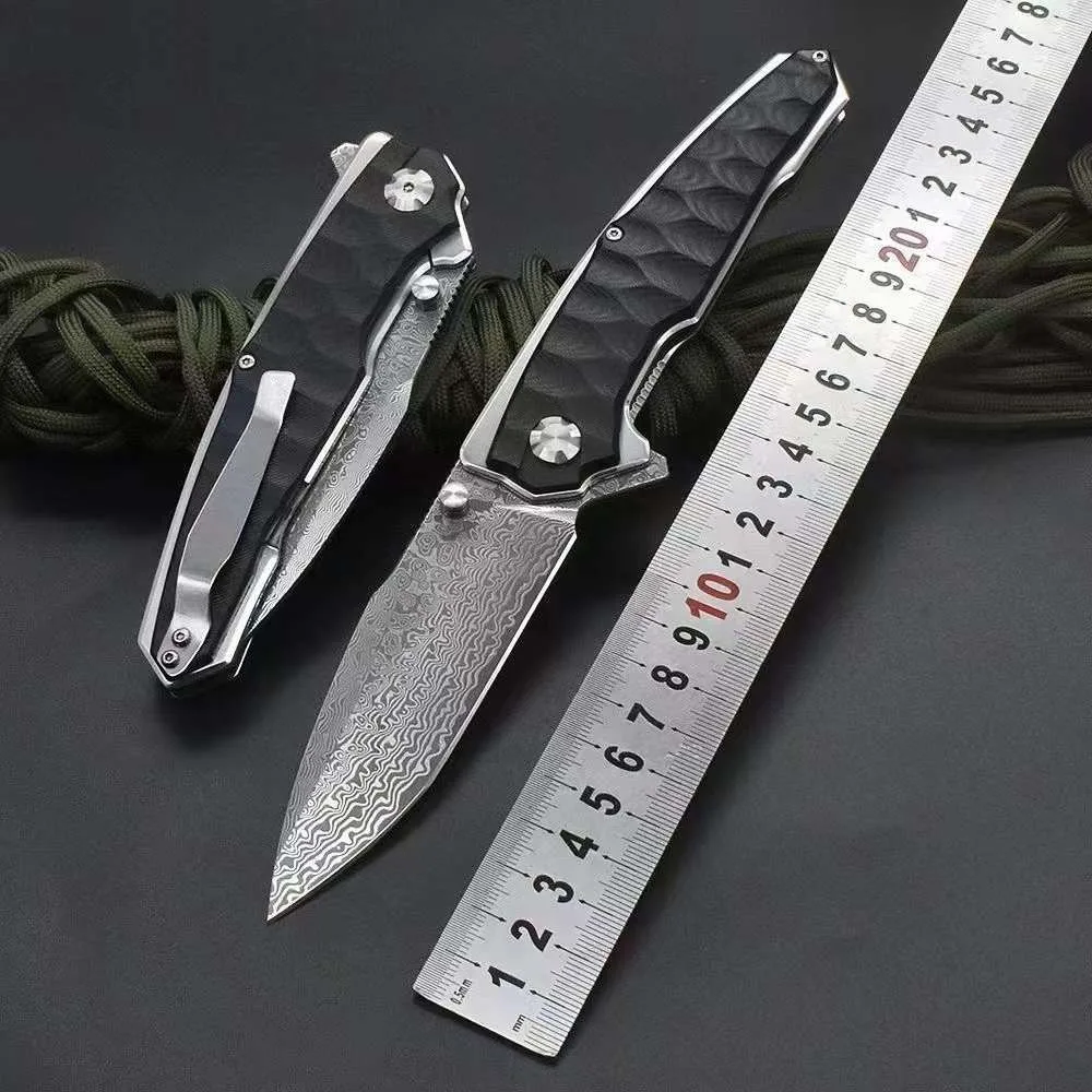 Python Folding Knife Damascus Folding Knife Outdoor Carrying Portable Survival Camping Defense Knife Home Use Fruit knife