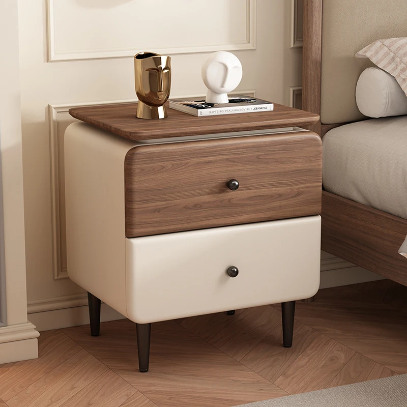 

2025 new Italian minimalist solid wood bedside table light luxury simple modern bedroom bedside table cream wind locker