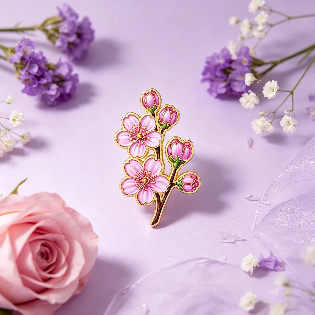 9 Stück Elegante Kirschblüten-Emaille-Pins, Sakura-Blütenzweig-Anstecknadel für Rucksack, Jeansjacke, Geschenk für Blumenliebhaber – Detail 3