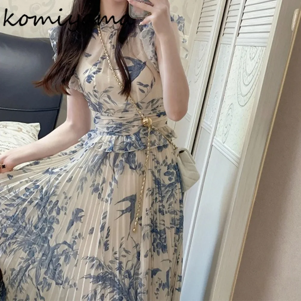 

Japanese Print Vestidos Pleated Tunic Woman 2025 Dress New High Waist Dresses Summer Ropa De Mujer Fairy Sleeveless Robes