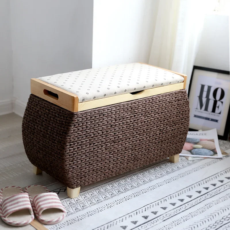 

Living Room Furniture Manual Rattan Storage Stool Chairs For Kitchen Office Footrest Hallway Pouf Simple Clothes Cabinet Lockers