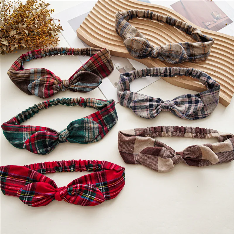 

Hair Bands Women Xmas Checked Printed Turban Headwrap Cute Rabbit Ear Hair Band Fashion Christmas Plaid Headband Year 2023 New