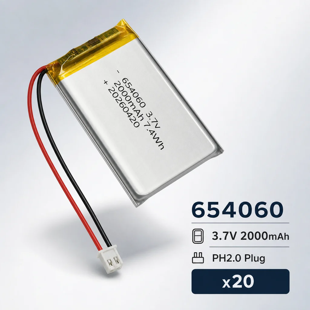 Rechargeable Lithium Polymer Battery 654060 3.7V 2000mAh LiPo Cell For Heat Resistant Gloves, Purifier, GPS Navigator Device