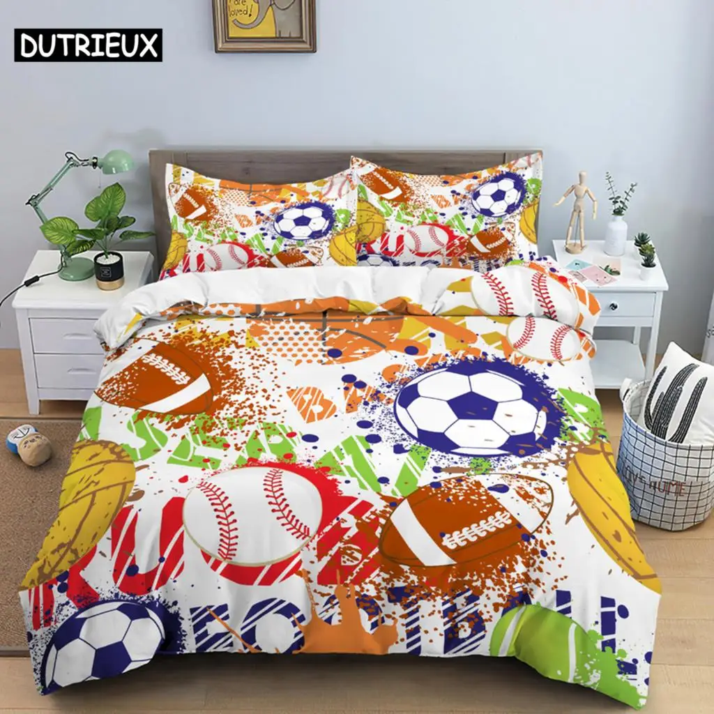 

3D Football Duvet Cover Double 210x210 Bedding Set 2/3pcs Quilt Cover With Zipper Closure King Size Comforter Cover for Boys
