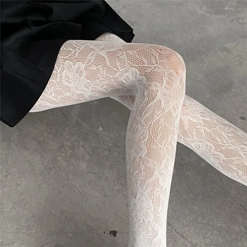 Lolita Sweet Girls Punk Style Floral Tights Colorful Thigh High Stockings Lingerie Women Sexy Hollow Out Mesh Fishnet Pantyhose