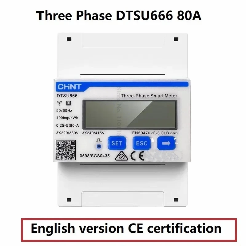 DTSU666 80A Electricity Energy Meter 3 Phase Four-Wire Guide Rail Type CHINT English Inverter RS485