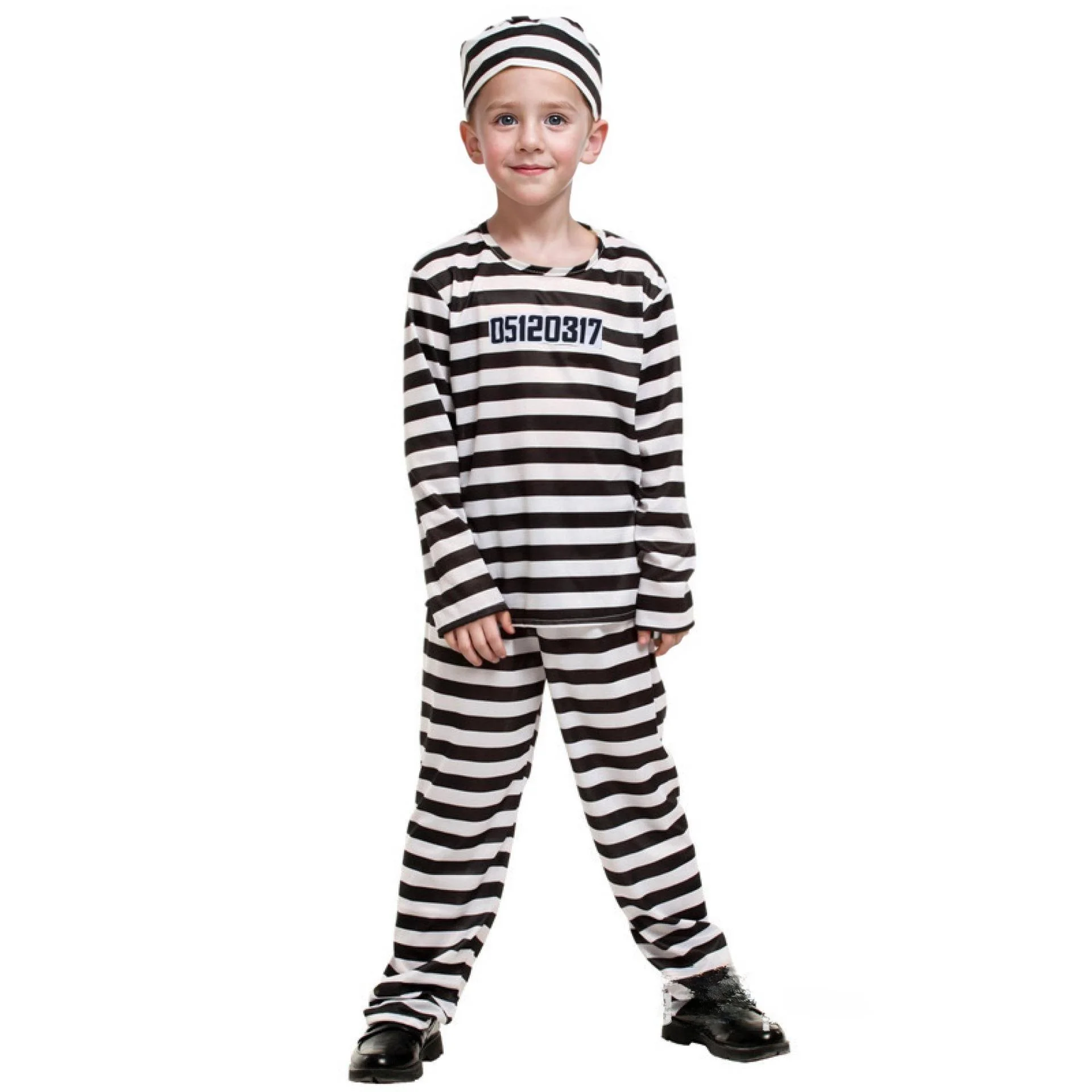 

Children's Halloween Prisoner Role-playing Costume Black White Stripes Boys Cosplay Outfit Stage Performance Traditional Hanfu