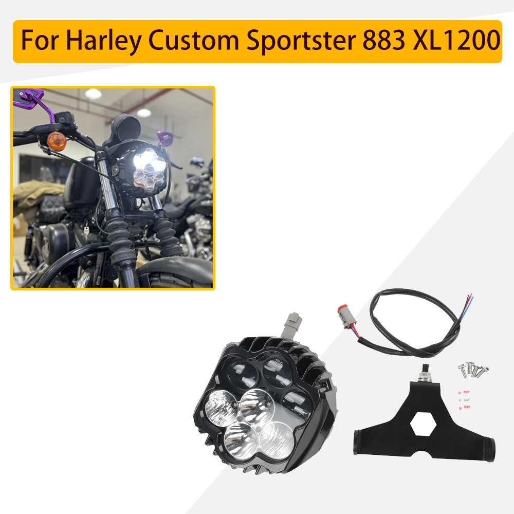 

Motorcycle LED Headlight Fit Harley Custom Sportster 883 XL1200 High/Low Beam DRL Headlamp Replacement Lamp