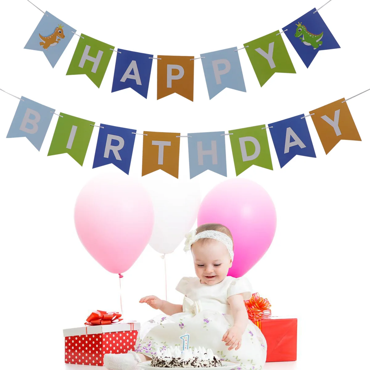 

Baby Happy Birthday Paper Banner Birthday Dinosaur Themed Fishtail Streamer Holiday Decorations for Party