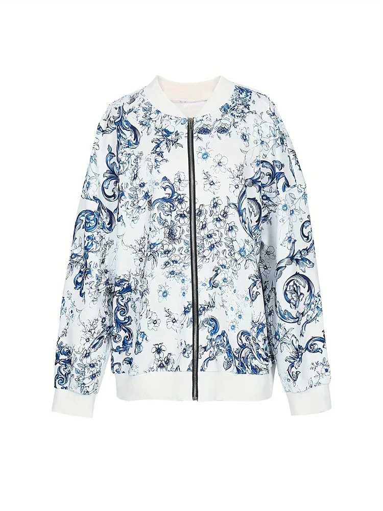 2025年 プラスサイズ レディース 花柄プリント ジップアップ フード付きジャケット カジュアルジャケット 軽量 花柄コート ウィンドブレーカー スタンドカラー