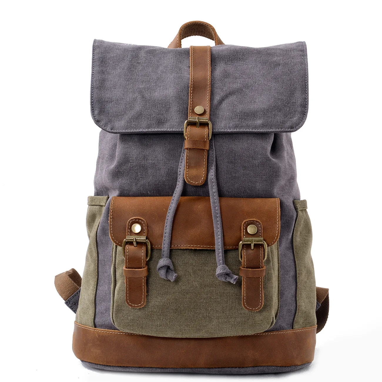 Vintage canvas with genuine leather, unisex leisure travel backpack, large backpack, school bag, outdoor hiking bag.