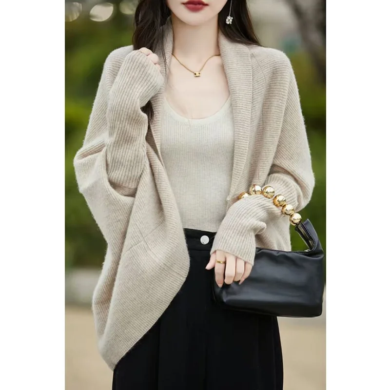 

Mid-Long Cardigans Red Womens Autumn Regular Furry Outer Fashion Trendy Temperament Elongated Daily Knit Spliced E-Girl Harajuku