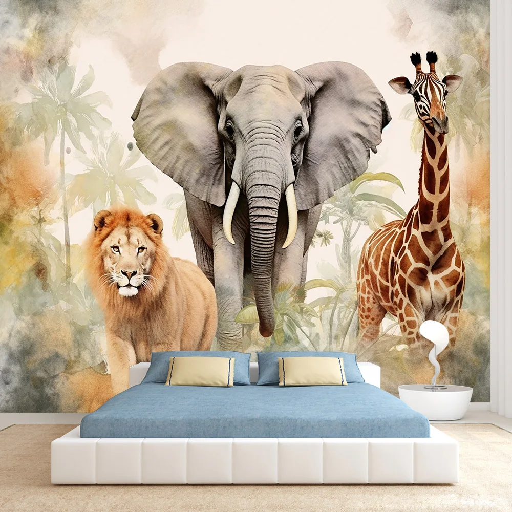 

Peel and Stick Optional Wallpapers for Living Room Decoration Kids Contact Wall Papers Home Decor Cartoon Safari Animal Murals