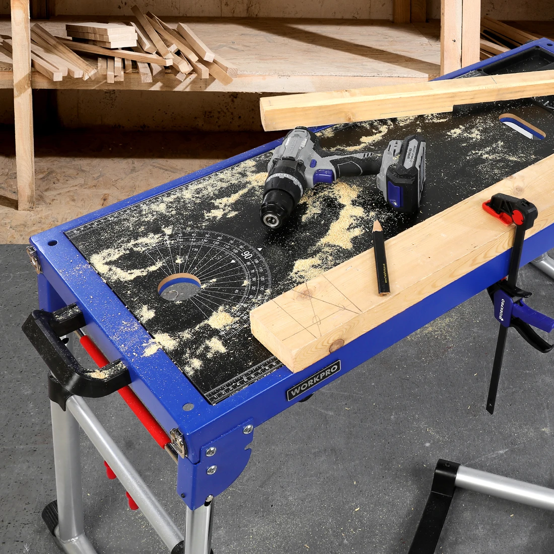 WORKPRO Miter Saw Stand 5-in-1 Work Station Workbench Quick Folding Work Table with Detachable Miter Saw