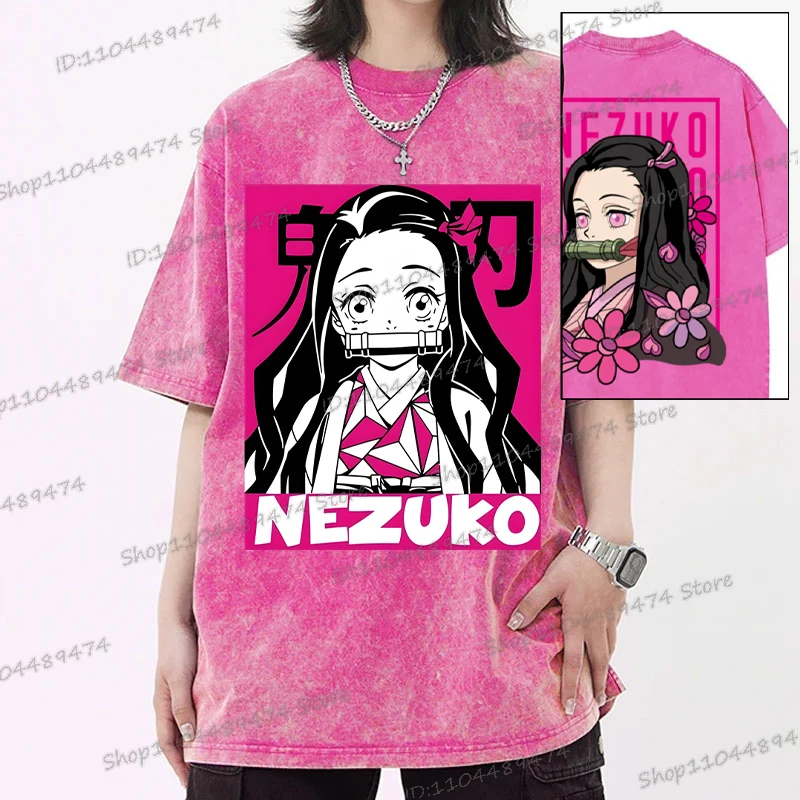 

Винтажные хлопковые футболки в стиле аниме «Убийца демонов» Kamado Nezuko для мужчин и женщин, футболка с графикой, летняя футболка с круглым вырезом и короткими рукавами