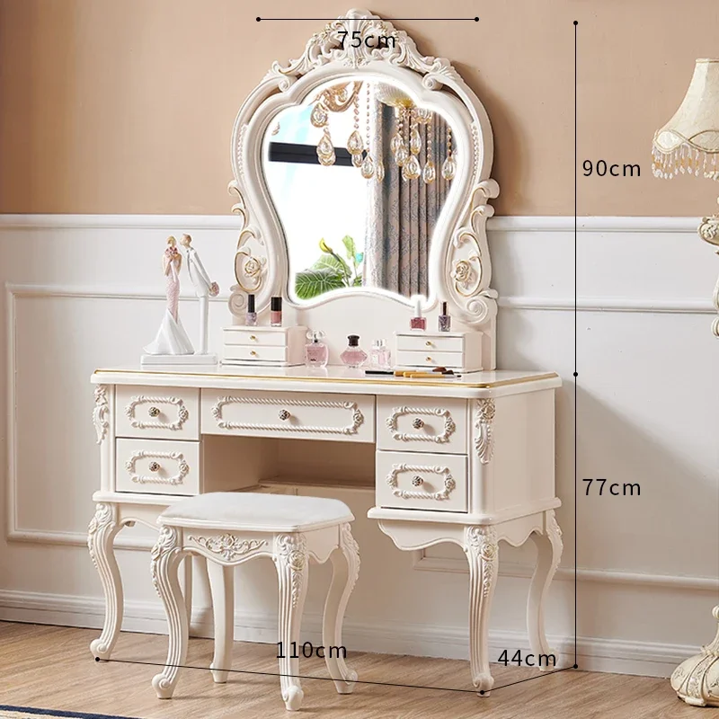 Vintage White Vanity Table Premium Mirror Storage Makeup Vanity Table Luxury Chair Vanitys Para Maquillaje Bedroom Furniture