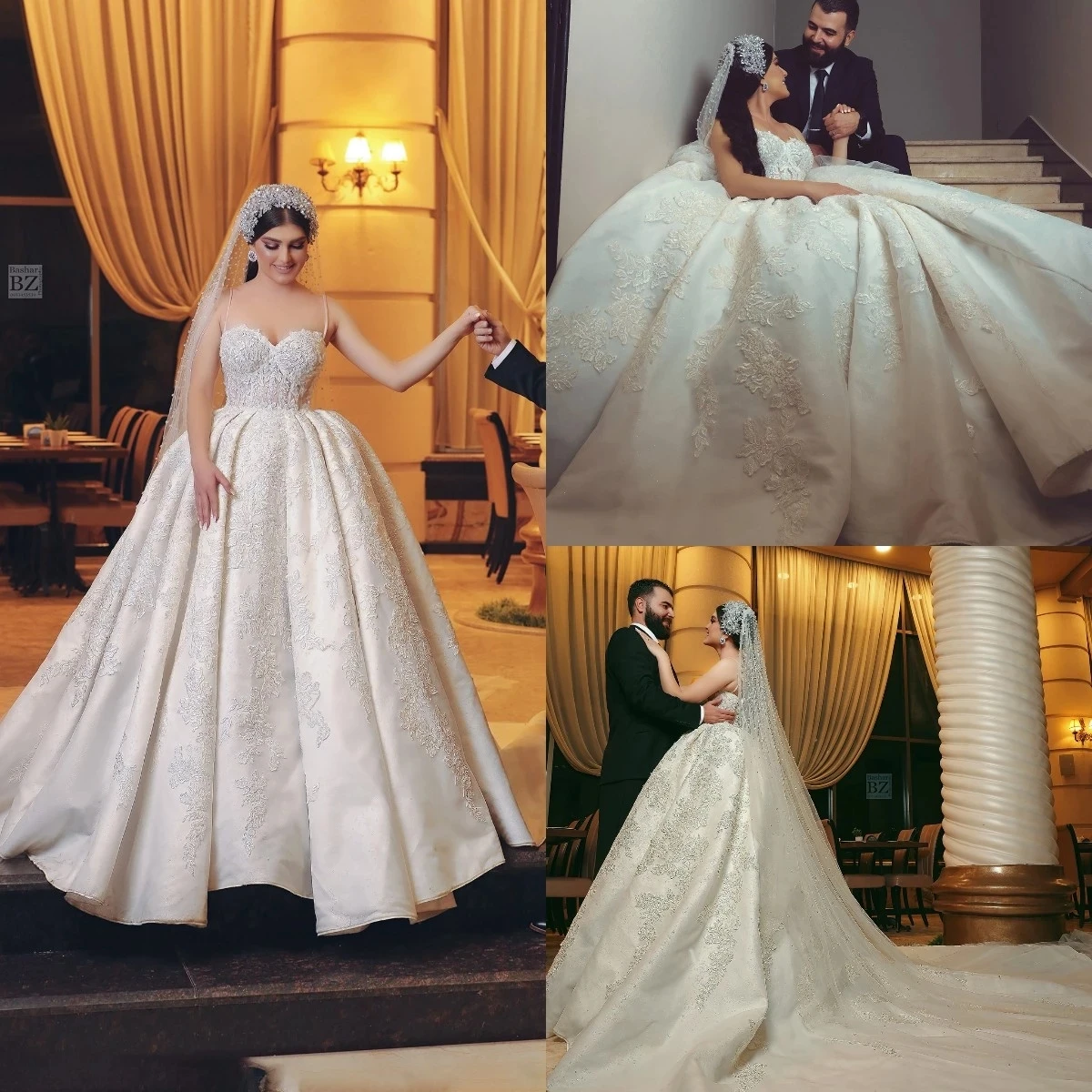 Vestido de novia elegante de Dubái con tirantes finos, traje de novia hecho a medida con apliques de encaje bordado