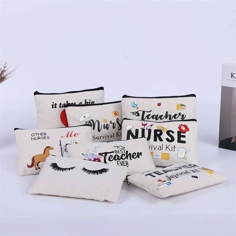 Bolsas de almacenamiento de lona creativas para profesores, enfermeras, dibujos animados, Kit de supervivencia de gran capacidad, bolsa de