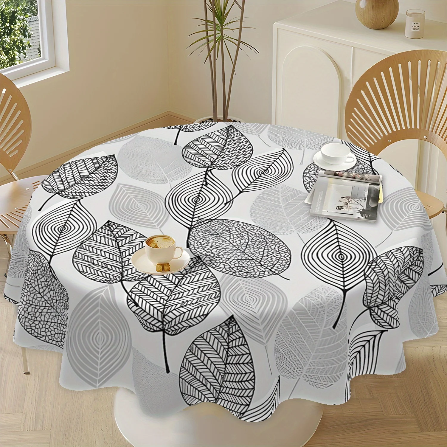 One minimalist striped leaf pattern tablecloth, 61 inches in size, 100% polyester.