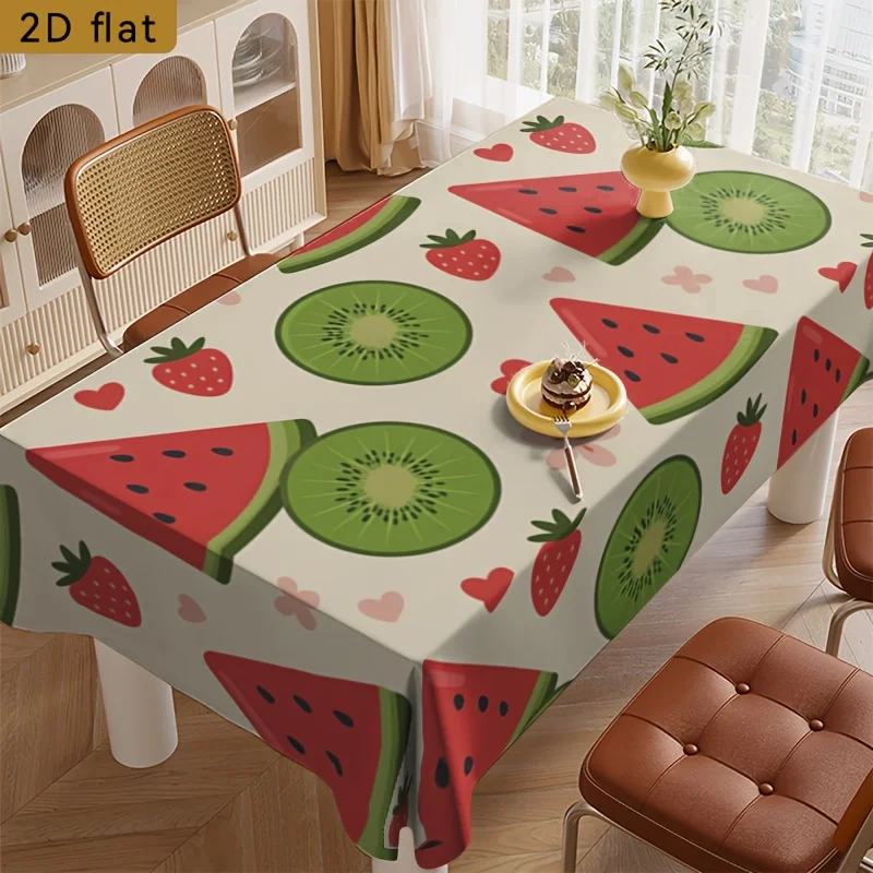 Tablecloth 2D flat 1 piece pack rectangular tablecloth tropical watermelon, kiwi fruit patternxzj