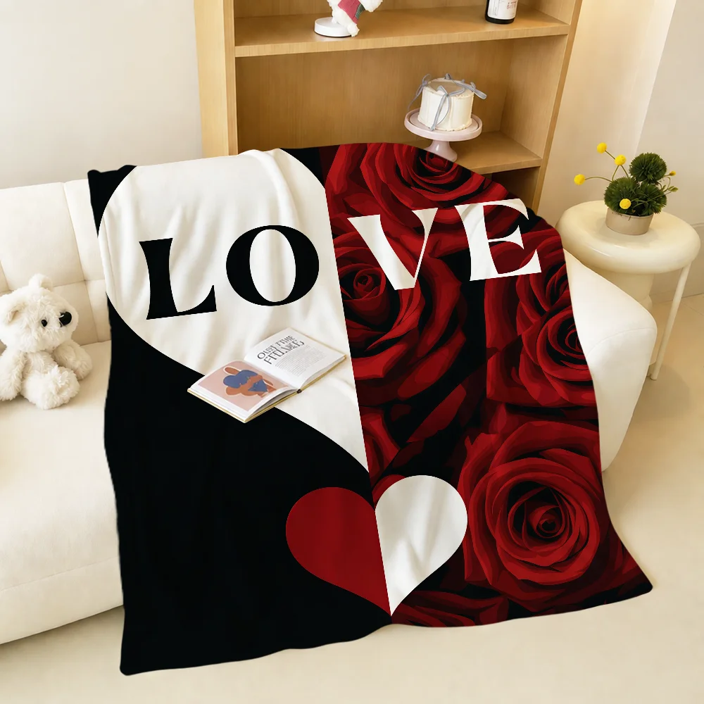 Couple Black Red Love Romantic Print Rose Warm Soft Plush Blanket For Sofa Living Room Nap Home Bedroom Gift Flannel Pet Hogar