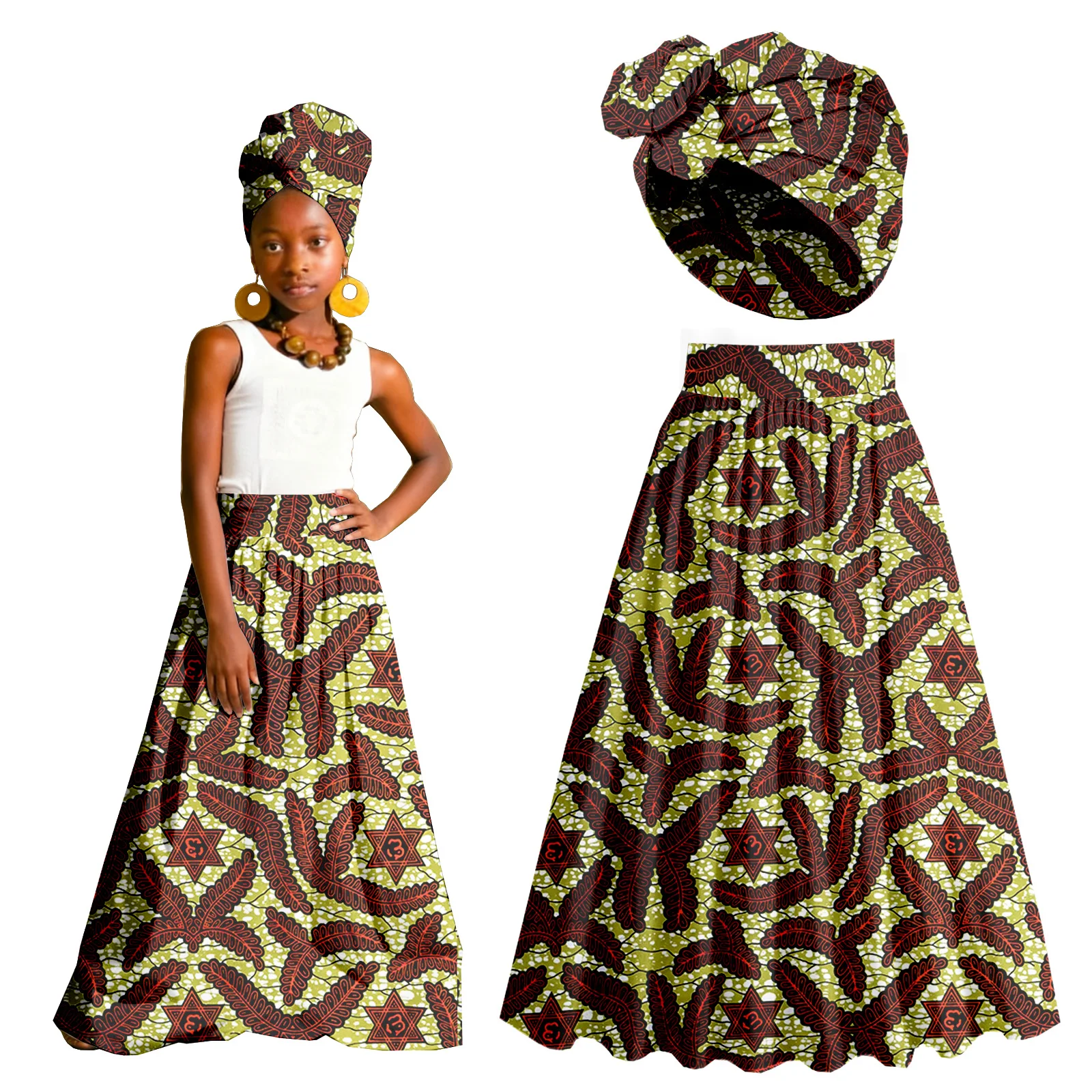 تنانير Bayby Girl ملابس أفريقية مطبوعة فستان ماكسي Dashiki Anakra ملابس للأطفال مع غطاء للرأس
