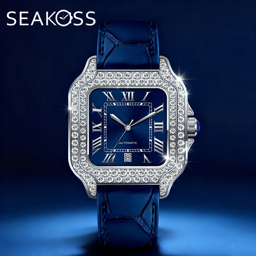 SEAKOSS 40mm Diamond Wristwatch Luxury Women Watch Moissanite Wristwatch Hip Hop Iced Out Automatic Mechanical Watches for Men ﻿