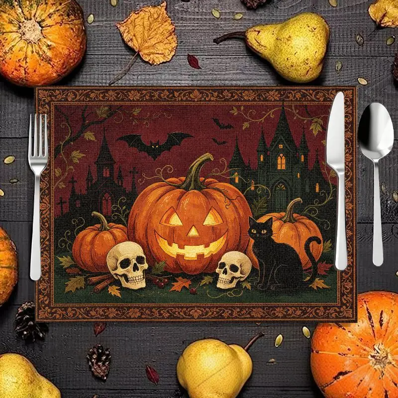 VIKAMA Happy Halloween Placemat Spooky Graffiti Table Mat for Holiday Party Home Dining Decor