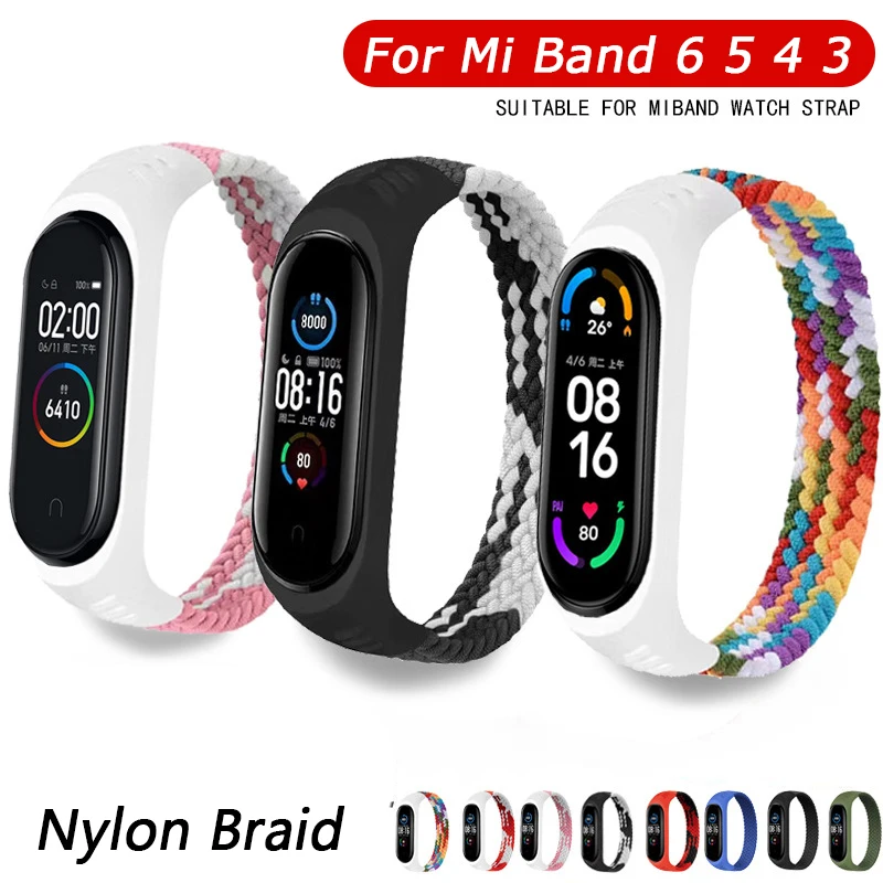 Colorful Elastic Wristband for Xiaomi Mi Band 7 6 5 4 3 Rainbow Nylon Braided Smartwatch Bracelet for MiBand 7 6 5 4 3