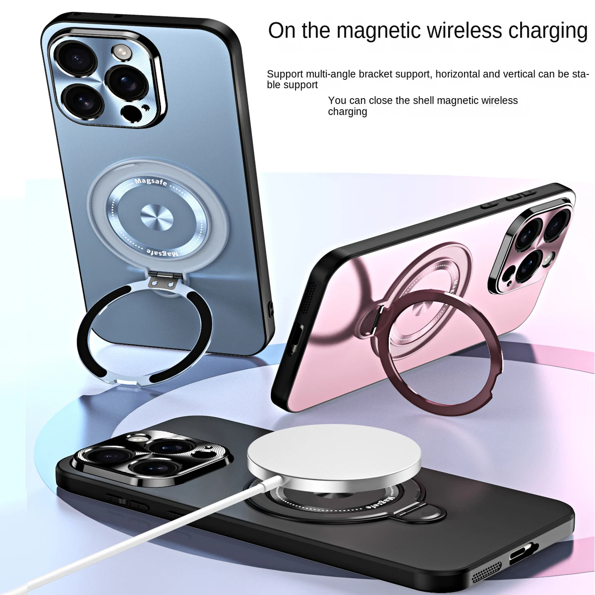 

Metal holder Soft Silicone Phone Case For iPhone 14 16 15 Pro Max wireless charging Protect Shockproof Back Cover Cases