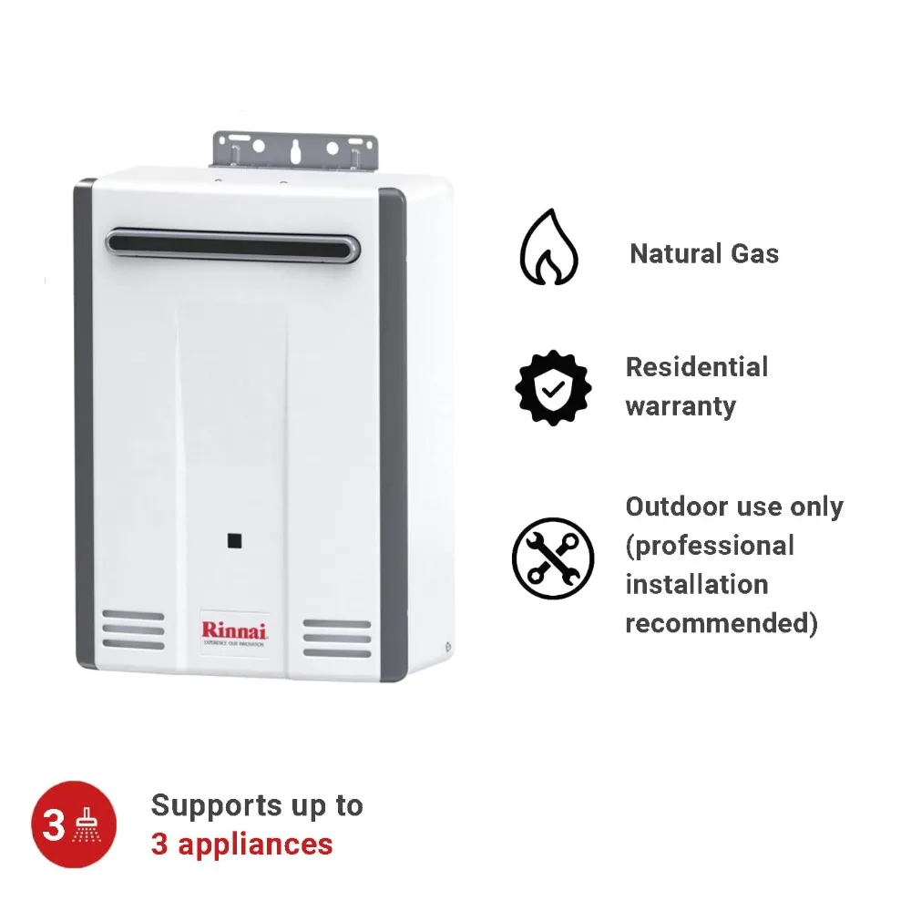 Rinnai V53DeN Tankless Hot Water Heater, 5.3 GPM, Natural Gas, Outdoor Installation