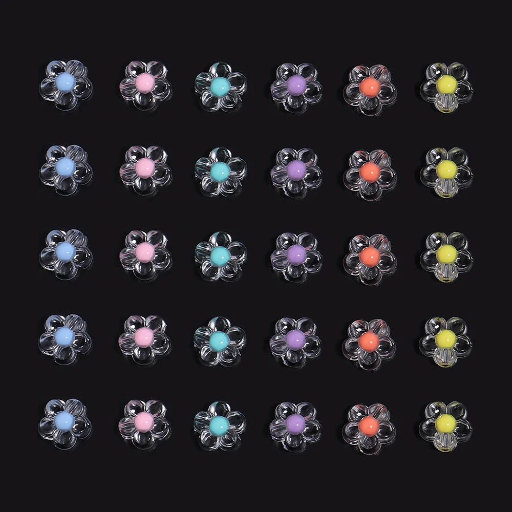 100pcs/lot Flower Beads Colorful Transparent Acrylic Beads Loose Beads For Children Girls DIY Jewelry Making Bracelet Necklace