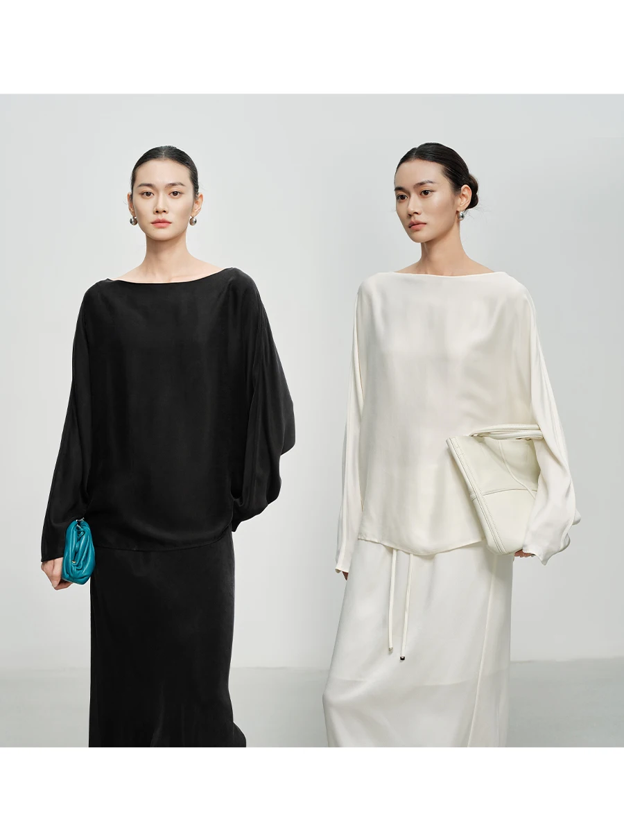 

Xinye Ni Cool Sensation Lightweight Copper Ammonia Silk One-Shoulder Top Women's Spring Summer High-End Elegant Long Sleeve T...