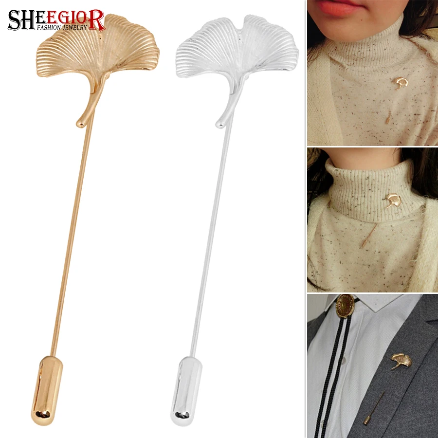 Simple Ginkgo Leaf Brooches for Women Accessories Suit Decoration Plant Brooch Men Badge Long Lapel Pins Fashion Friendship Gift