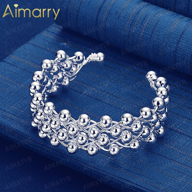 925 Sterling Silver Multi-layer Round Bead Woven Bracelet for Women's Parties Banquets Weddings High-quality Fashion Jewelry