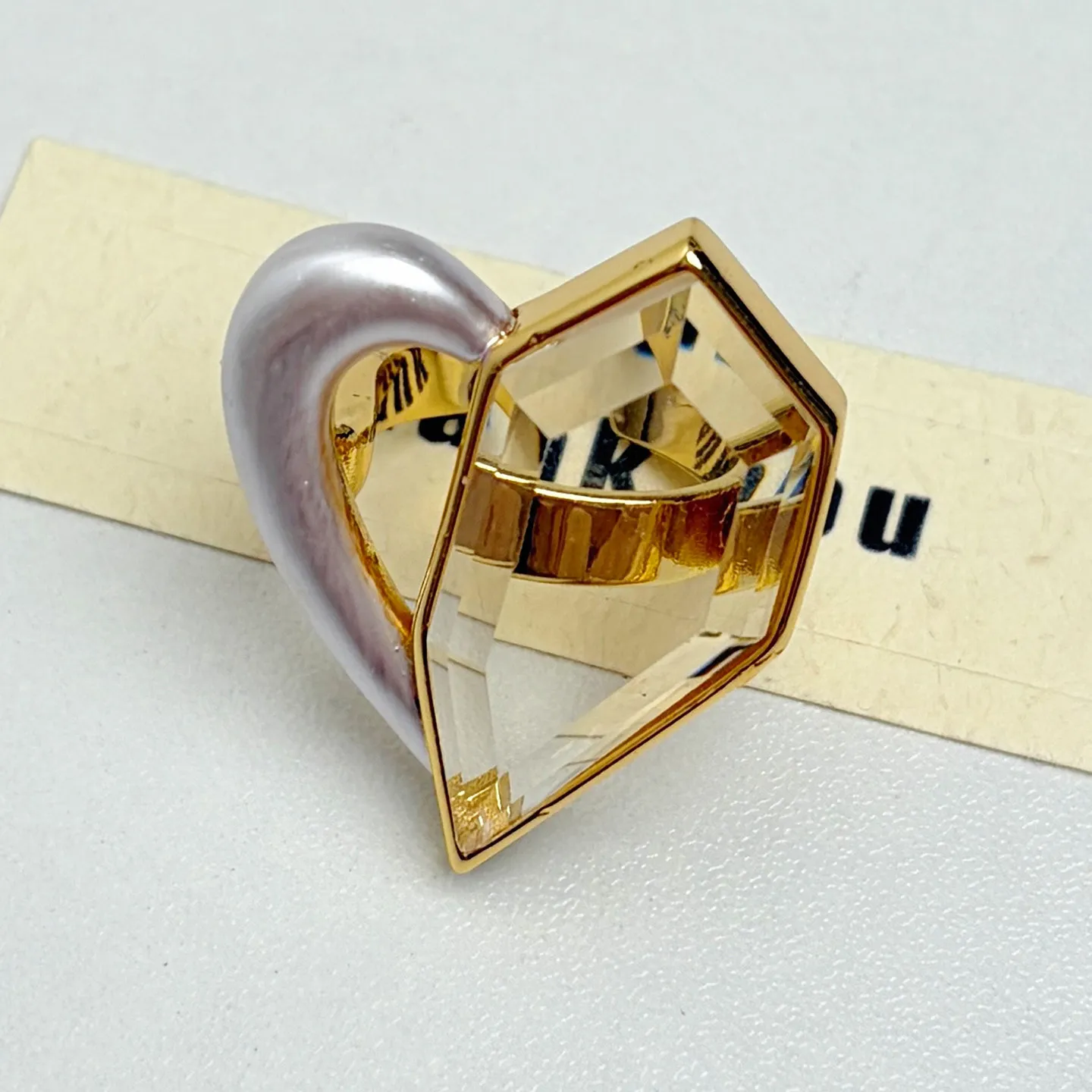 New Design Hollow Asymmetric Love Heart Big Gem Open Ring For Women Light Luxury High Grade Unique Finger Ring