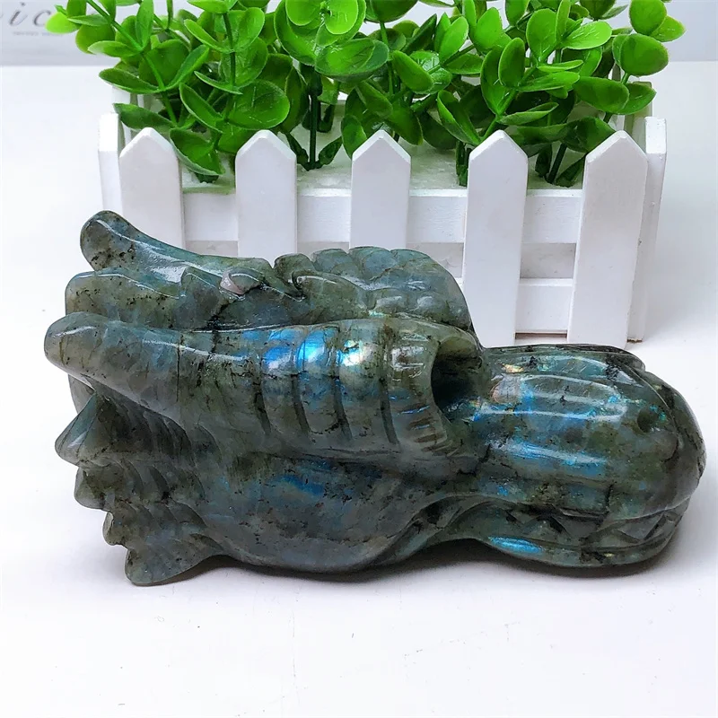 Natural Labradorite Dragon Head Carving, Quartz, High Quality, Crystal Healing, Home Decoration, Christmas Gift, 1Pc, 14cm