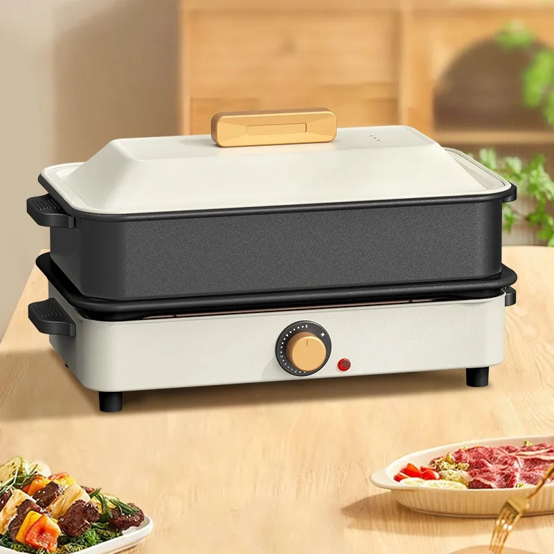 

New multi-functional electric grill home frying and baking integrated large-capacity electric hot pot dormitory smokeless