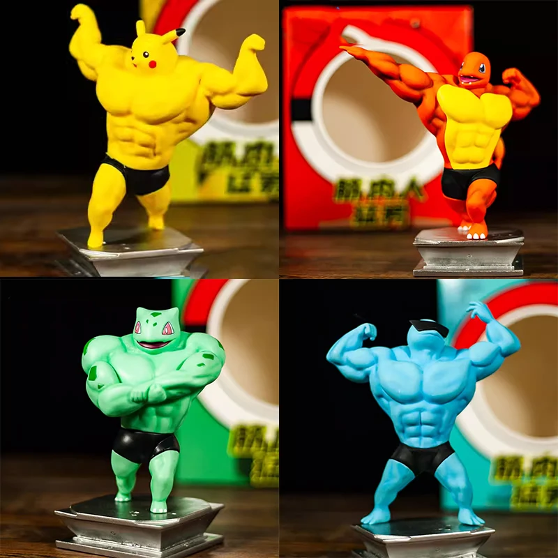 Pikachu Figure Model Funny Muscle Man Anime Bulbasaur Squirtle Charmander Anime Figure Bodybuilding Collection Gym Ornaments Toy