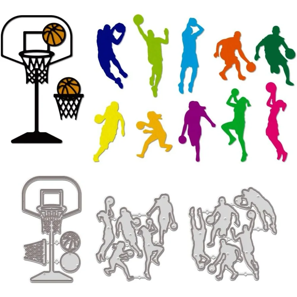 WADORN 3Pcs Basketball Team Cutting Dies for Cards, Basketball Sports Metal Cutting Die Cuts Basketball Player Theme Cutting
