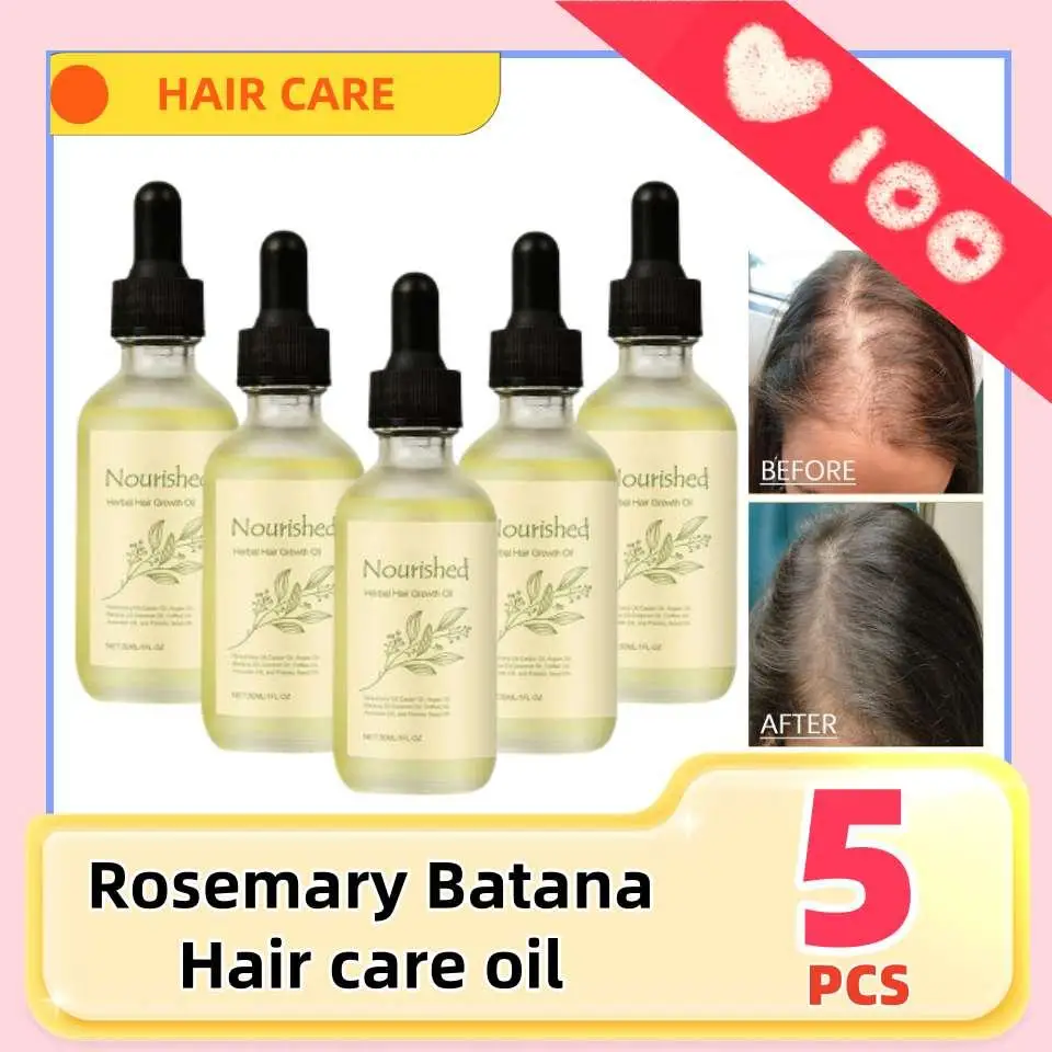 

5Pcs Rosemary Batana Scalp Hair Strengthening Oil Biotin Essential Oils Nourishing Treatment Split Ends Dry For All Type Hair