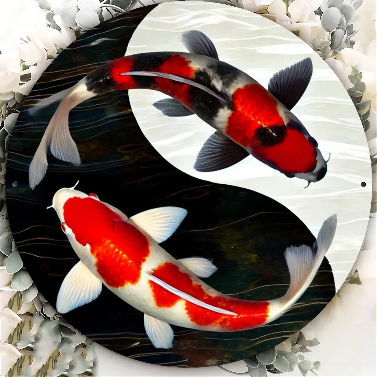 Vintage Koi Fish and Tai Chi 20.32X20.32Cm Metal Wall Art——Perfect for Cafes, Kitchens, Clubs, Bars, and Home Decor