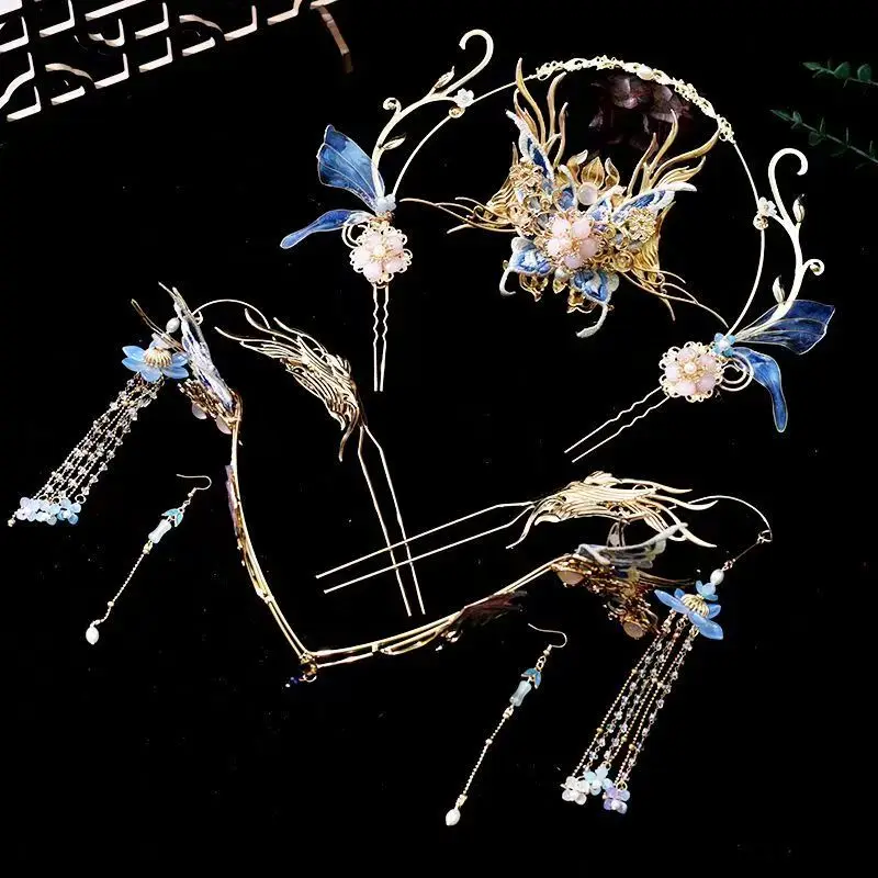 High End Ancient Chinese Style Hanfu Hair Accessories Set for Travel And Daily Outings Includes Hairpins And Forehead Decoration