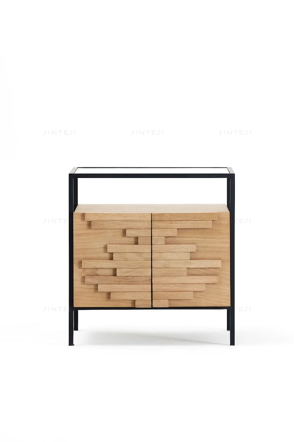 

-Modern Minimalist Steel Tempered Glass Bedside Cabinet Natural Oak Wood With French Country Style For Home Or Hotel Bedroom