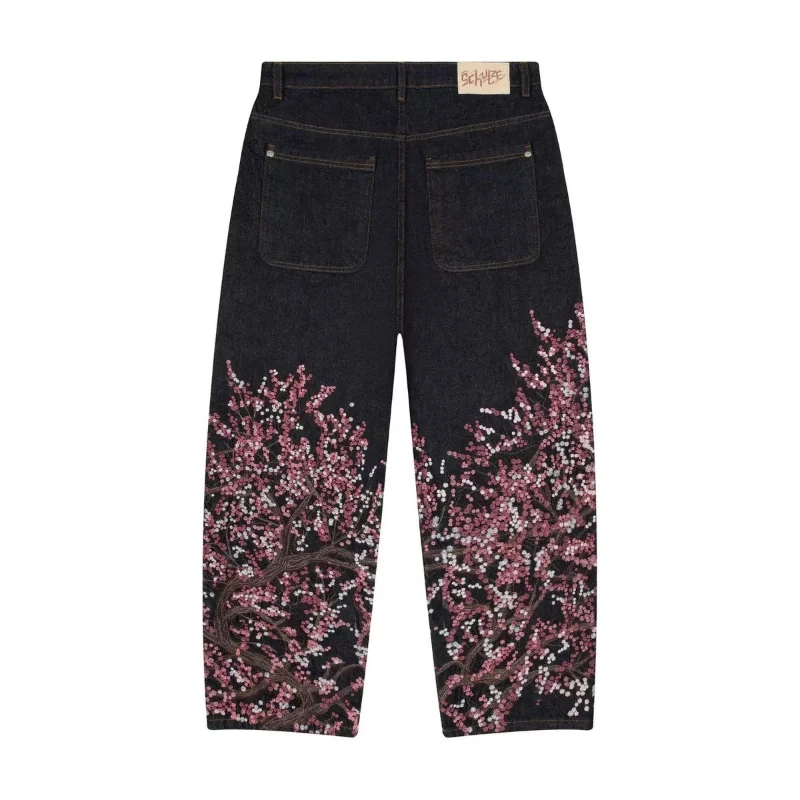 HOUZHOU Y2k Harajuku Embroidery Jeans Gothic Vintage Oversize Denim Trousers American Retro Hip Hop Wide Leg Pants Streetwear
